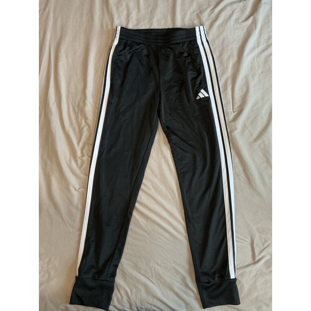 Adidas Kids Large Black White 3 Stripe Slim Fit Track Jogger Pants US 14